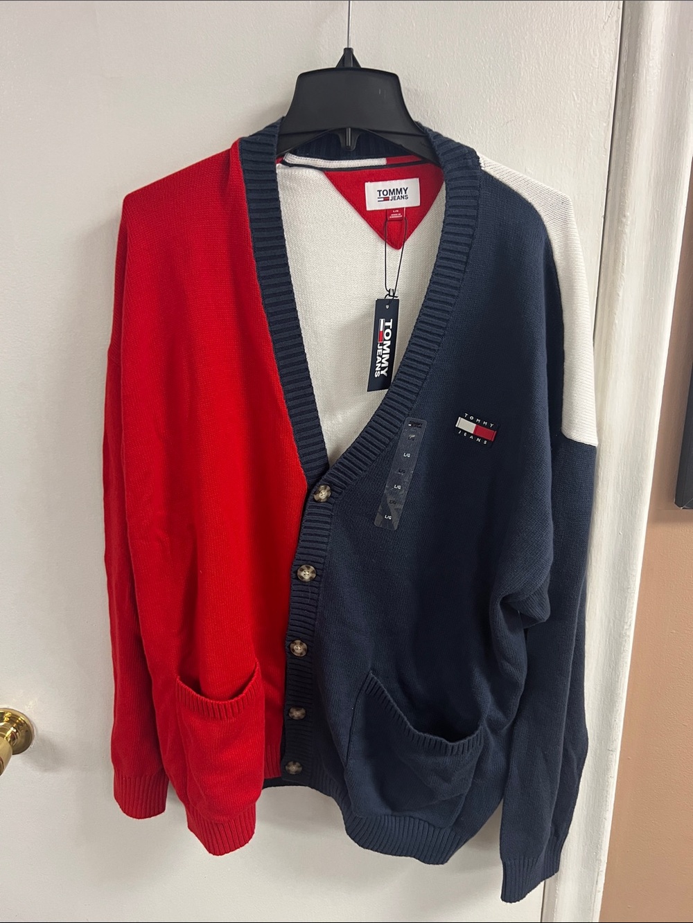 NWT TOMMY HILFIGER JEANS COLOR BLOCK RED WHITE BLUE OVERSiZED LARGE fits XL/XXL